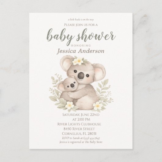 Boho Neutral Koala Baby Shower ポストカード (正面)