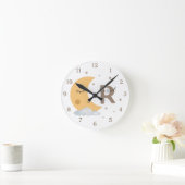 Boho Neutral Moon Nursery Clock with Name Brown ラウンド壁時計 (ホーム)