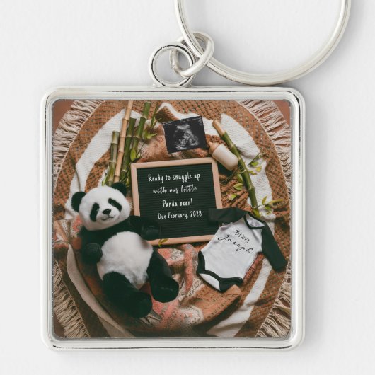 Boho Neutral Panda Pregnancy Announcement gift キーホルダー (正面)