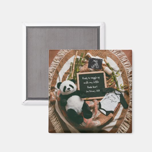 Boho Neutral Panda Pregnancy Announcement gift マグネット (正面/裏面)