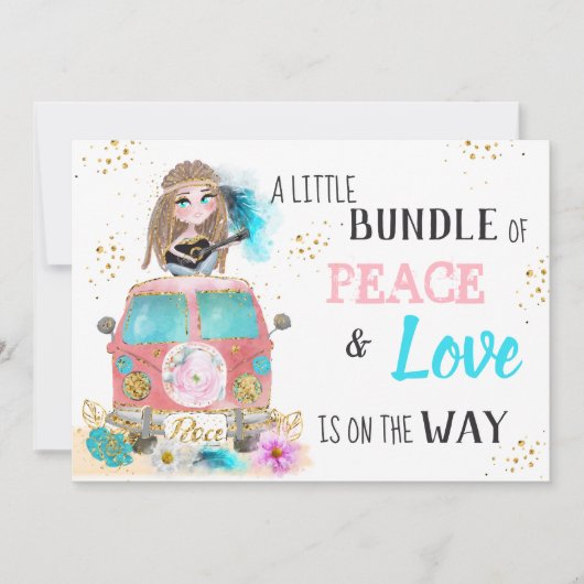 * Boho Neutral Peace & Love Hippie Baby Shower I 招待状 (正面)