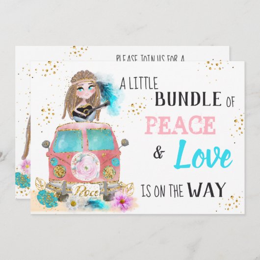 * Boho Neutral Peace & Love Hippie Baby Shower I 招待状 (正面/裏面)