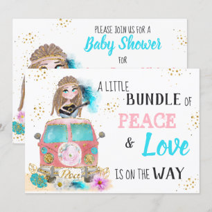 * Boho Neutral Peace & Love Hippie Baby Shower I 招待状