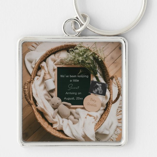 Boho Neutral Pregnancy announcement keepsake  キーホルダー (正面)