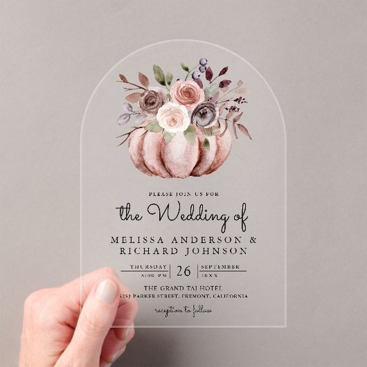 Boho Neutral Pumpkin Floral Wedding アクリル招待状 (インサイチュ (ポータブル))