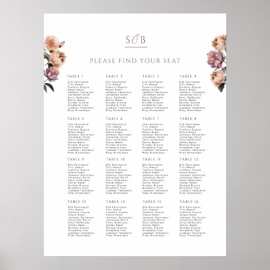 Boho Neutral Purple 結婚's Seat Chart Poster ポスター (正面)