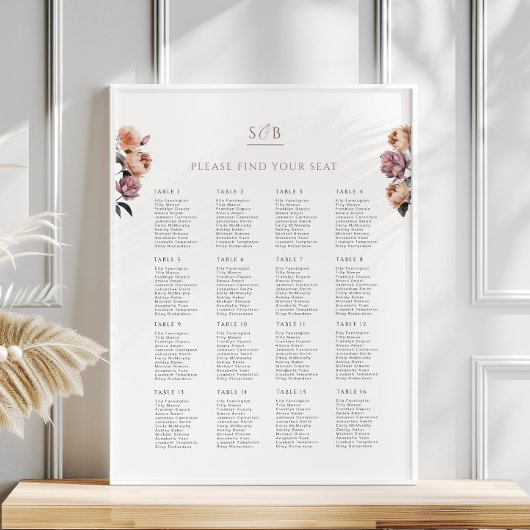Boho Neutral Purple 結婚's Seat Chart Poster ポスター