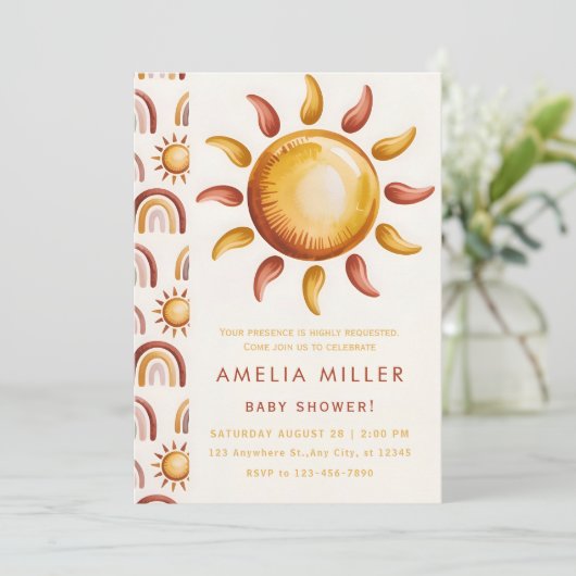 Boho Neutral Rainbow Baby Shower 招待状 (スタンド正面)