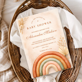 Boho Neutral Rainbow Baby Shower 招待状