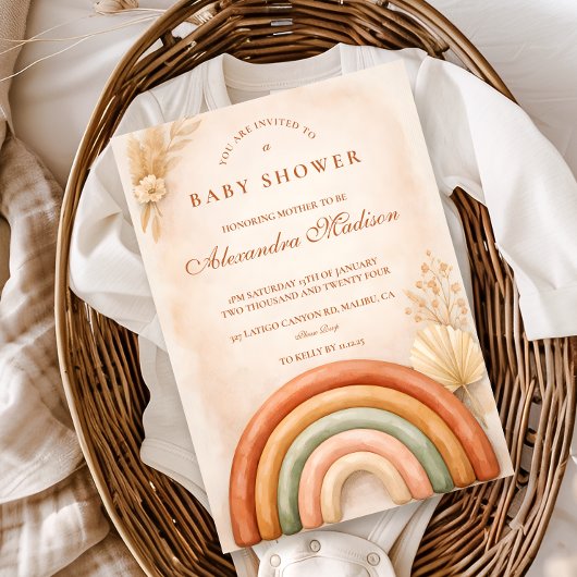 Boho Neutral Rainbow Baby Shower 招待状