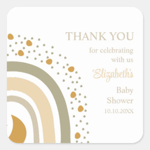 Boho Neutral Rainbow Baby Shower Thank You スクエアシール