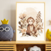Boho Neutral  Safari Monkey Kids Nursery Art  ポスター