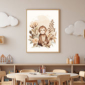 Boho Neutral  Safari Monkey Kids Nursery Art  ポスター