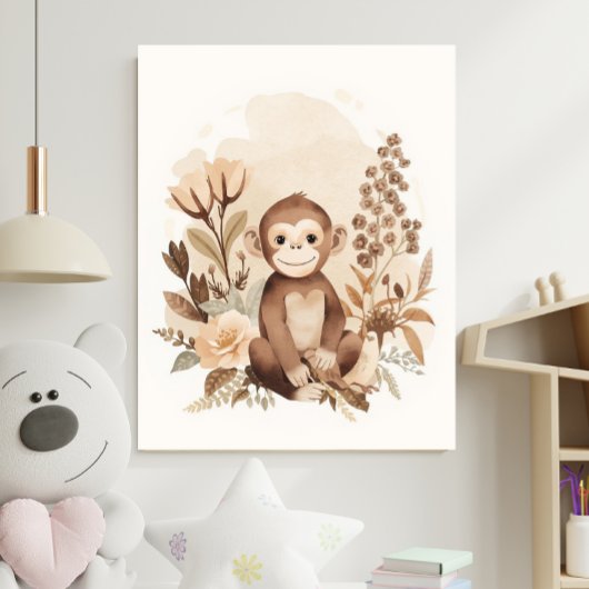 Boho Neutral  Safari Monkey Kids Nursery Art  ポスター