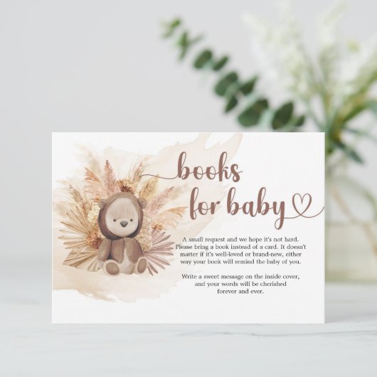 Boho neutral teddy bear pampas grass book request エンクロージャーカード (スタンド正面)