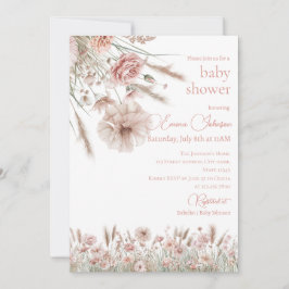 Boho Neutral Wildflower Baby Shower Invitation 招待状