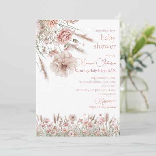 Boho Neutral Wildflower Baby Shower Invitation 招待状 (スタンド正面)