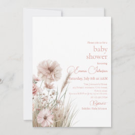 Boho Neutral Wildflower Baby Shower Invitation 招待状