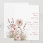 Boho Neutral Wildflower Baby Shower Invitation 招待状 (正面/裏面)