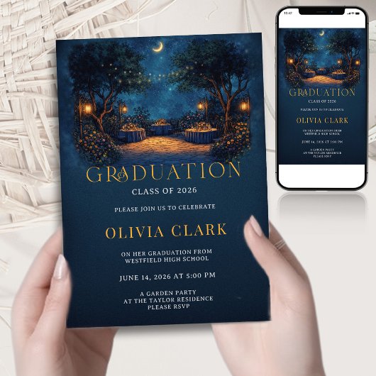 Boho Night Garden Graduation  Floral Party 招待状