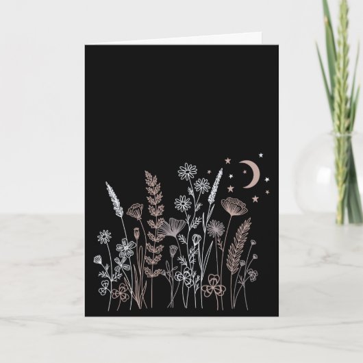 Boho Night Sky Floral Illustration – Moon, Stars & カード (正面)