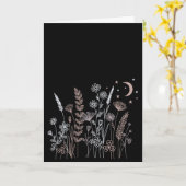 Boho Night Sky Floral Illustration – Moon, Stars & カード (黄色い花)