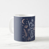 Boho Night Sky Floral Illustration – Moon, Stars & コーヒーマグカップ (正面左)