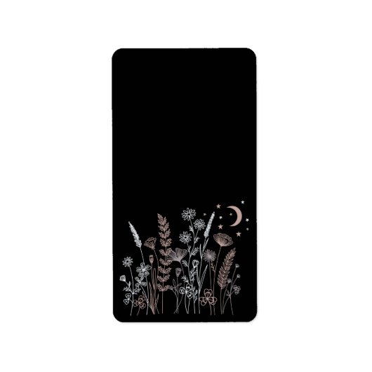 Boho Night Sky Floral Illustration – Moon, Stars & ラベル (正面)