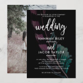 Boho Nights Black with Feather Photo 結婚's 招待状 (正面/裏面)