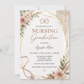 Boho Nursing Graduation Invitation with Stethoscop 招待状 (正面)
