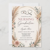 Boho Nursing Graduation Invitation with Stethoscop 招待状 (正面)