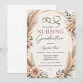 Boho Nursing Graduation Invitation with Stethoscop 招待状 (正面/裏面)