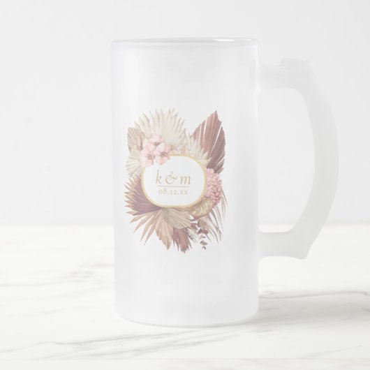 Boho Oasisの結婚フローラフレームID959 フロストグラスビールジョッキ (右)
