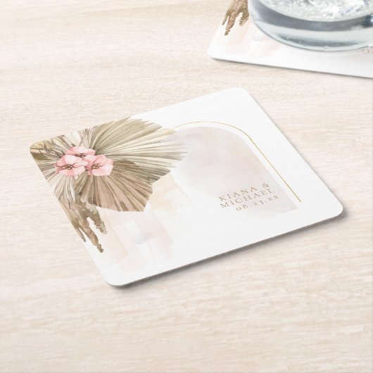 Boho Oasisフローラ結婚Arch's ID959 スクエアペーパーコースター (アングル)