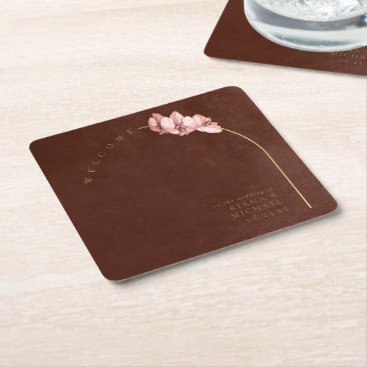 Boho Oasis Orchid Arch結婚's Welcome ID959 スクエアペーパーコースター (アングル)