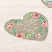 Boho Ohベビーガールシャワーピンクのバラの木素朴材 ペーパーコースター (アングル)