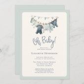 Boho Oh男の赤ちゃん衣服物干し系ベビーシャワー 招待状 (正面/裏面)