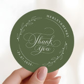 Boho Olive Green Wedding Thank You Favor ラウンドシール