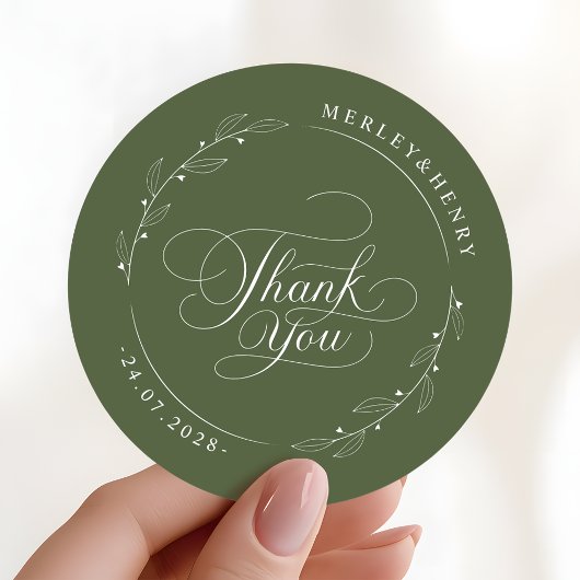 Boho Olive Green Wedding Thank You Favor ラウンドシール
