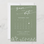 Boho Olive Wildflower QR Code Photo Calendar  セーブザデート (正面)