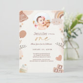 Boho One Year Girlsフォトバースデーパーティー 招待状 (スタンド正面)