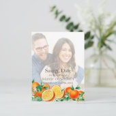 Boho Orange Blossom Save the Date Photo QR Code ポストカード (スタンド正面)