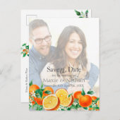 Boho Orange Blossom Save the Date Photo QR Code ポストカード (正面/裏面)