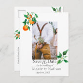 Boho Orange Blossom Save the Date Photo QR Code ポストカード (正面/裏面)