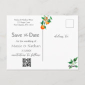 Boho Orange Blossom Save the Date Photo QR Code ポストカード (裏面)