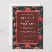Boho Orange Floral Peonies Wedding Invitation 招待状 (正面)