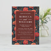 Boho Orange Floral Peonies Wedding Invitation 招待状 (スタンド正面)