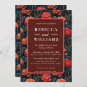 Boho Orange Floral Peonies Wedding Invitation 招待状 (正面/裏面)