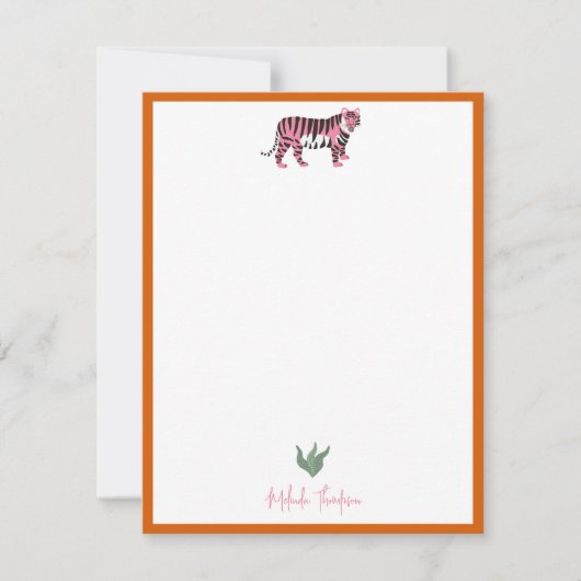 Boho Orange Pink Jungle Tiger Script ノートカード (正面)