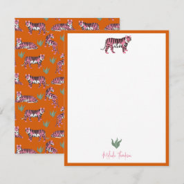 Boho Orange Pink Jungle Tiger Script ノートカード